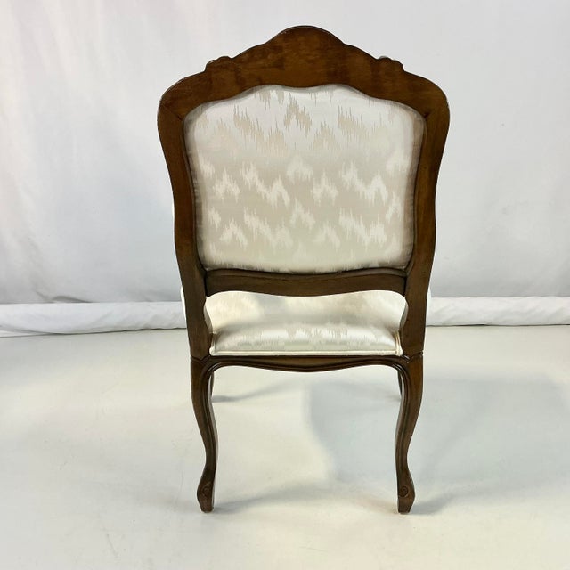1980s Vintage Hollywood Regency French Provincial Open Arm Bergere Side Chair, Newly Reupholstered For Sale - Image 13 of 17
