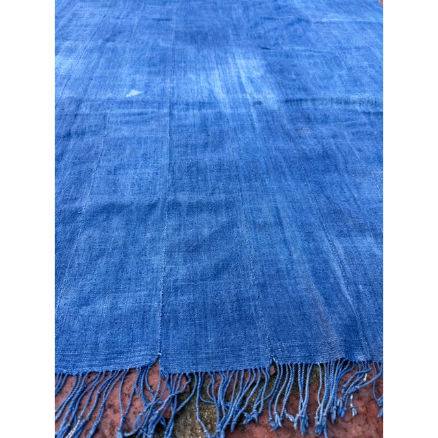 Blue Vintage African Indigo Denim Mossi Mudcloth 80” L X 45” W Textile | No. 115 For Sale - Image 8 of 11