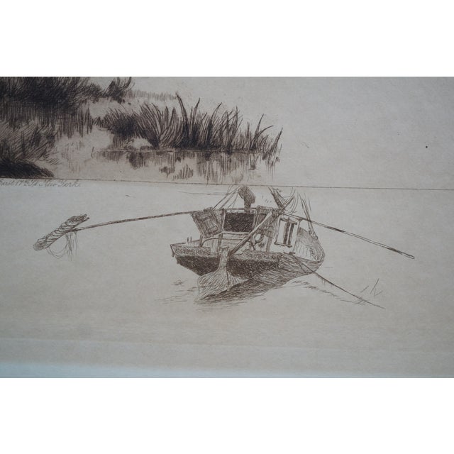Printmaking Materials Antique Louis Harlow w.h. Shelton Signed Rowboat Riverscape Etching 22" For Sale - Image 7 of 11