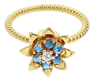 Tall Aquamarine Tulip Flower Ring 14k Yellow Gold, Size 8