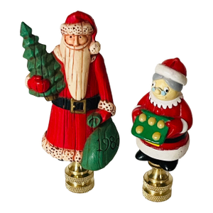 1960s Christmas Santa With Mrs Claus. Lamp Finials