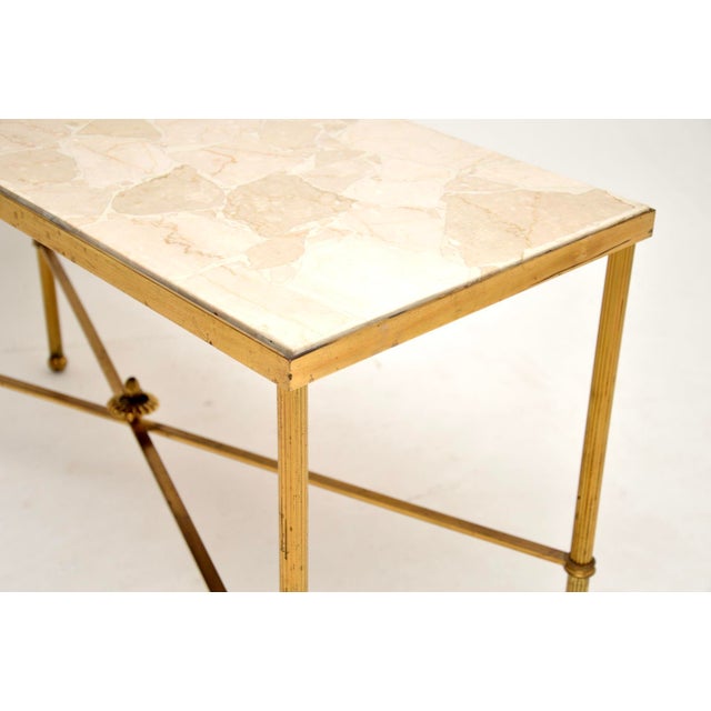Gold Vintage French Brass and Marble Coffee Table, 1960 For Sale - Image 8 of 11