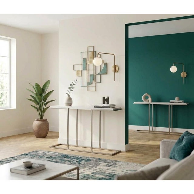 Satin-Finish Steel Console Table with Glossy Cream-White Shelf by Guy Lefèvre for Maison Jansen, 1980s For Sale - Image 9 of 10