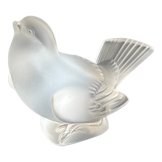 Vintage Lalique France Frosted Crystal Sparrow Bird Figurine For Sale