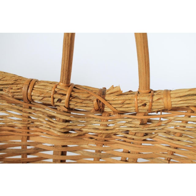 Vintage Woven Wicker & Rush Market Basket For Sale - Image 9 of 11