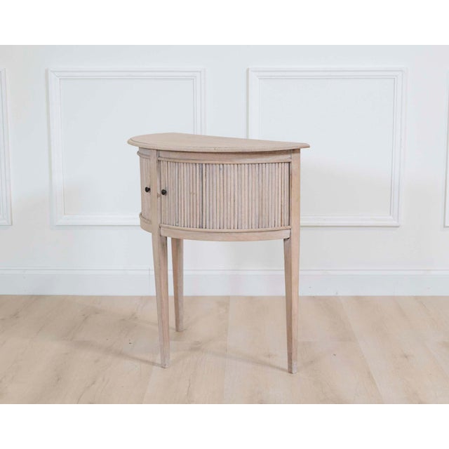 Dutch 20th Century Bleached Oak Demi-Lune Console Table with Tambour Door For Sale In Atlanta - Image 6 of 9