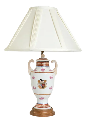 Mid 19th Century Red on White Painted Crest Porcelain Lamp With Shade