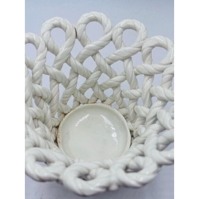 French Country White Ceramic Woven Rope Cachepot Basket For Sale In Atlanta - Image 6 of 7