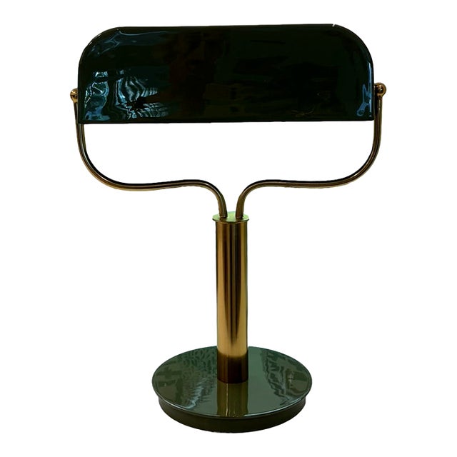 Contemporary Army Green Lacquer Brass Modern Banker Desk Lamp For Sale