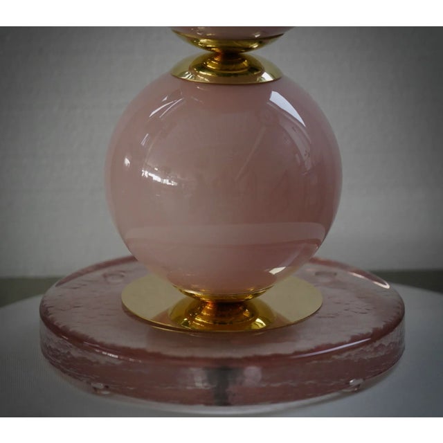 Mid-Century Style Pink Blown Murano Glass and Brass Table Lamp, 2000 For Sale - Image 4 of 9
