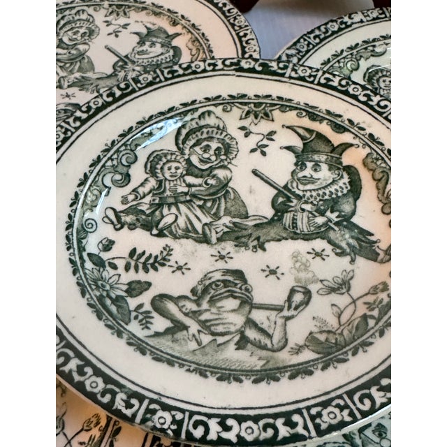Victorian Antique Victorian "Punch and Judy" Transferware Set of Six(6) 5.5" Diameter Plates by Allerton & Sons of England For Sale - Image 3 of 14