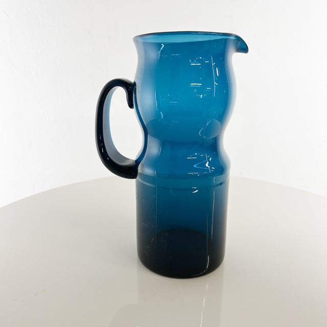 Blue 1960s Sculptural Murano Blue Art Glass Modern Pitcher For Sale - Image 8 of 12