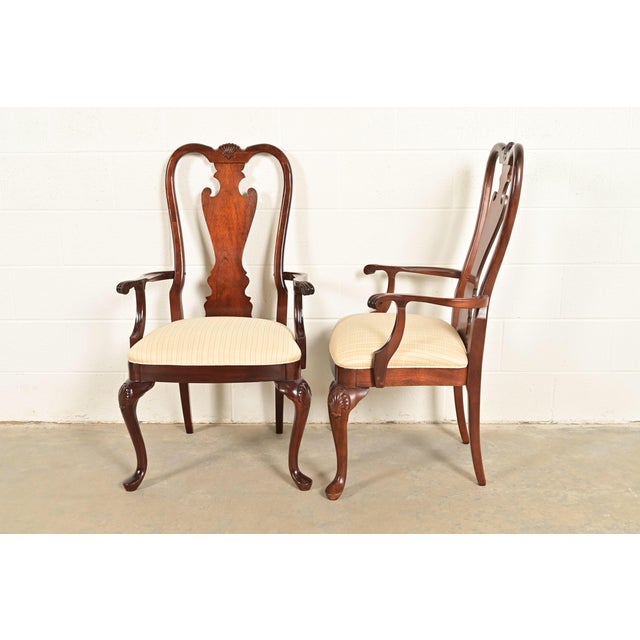 Thomasville Queen Anne Carved Solid Mahogany Armchairs, Pair For Sale - Image 11 of 16