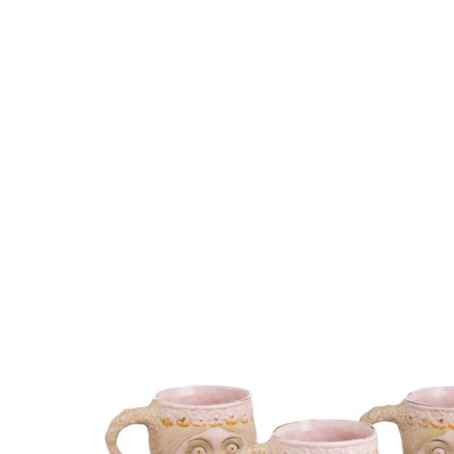 Porcelain - Six Schafer & Vater coffee cups. German, circa 1900, made of biscuit porcelain, decorated in shades of pink,...