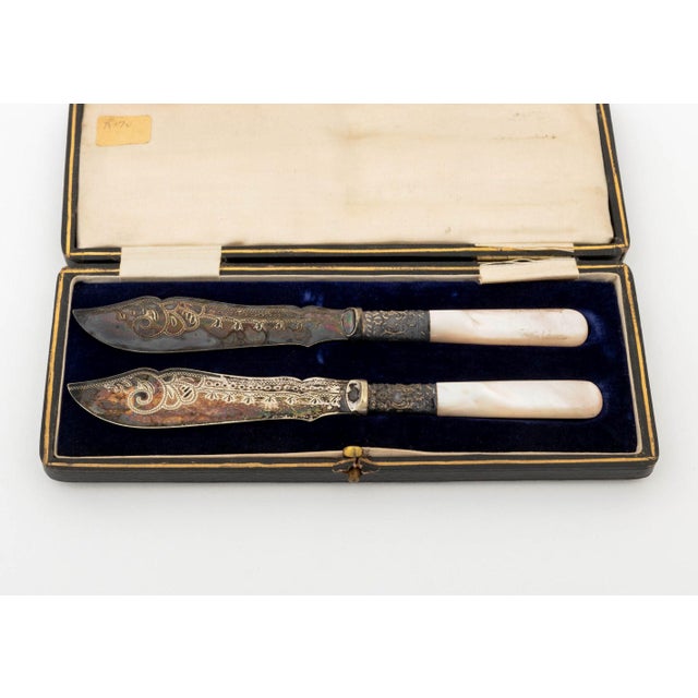 Pair of Victorian Silver Plate and Mother-of-Pearl Fish Knives For Sale - Image 12 of 13
