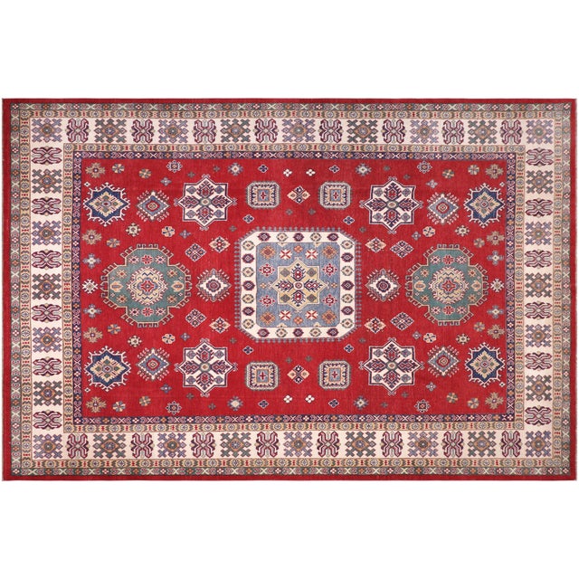Bohemian Kazak Red/Ivory Wool Rug - 8'0''x9'10'' For Sale - Image 9 of 10