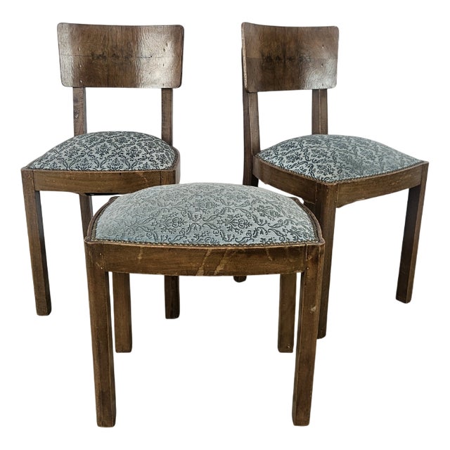 Art Deco Chairs with Stool, 1940, Set of 3 For Sale