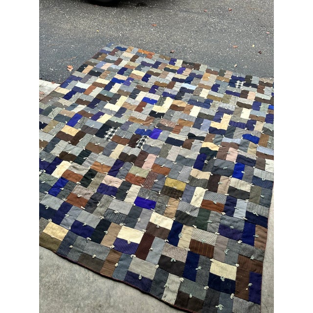 American Blue and Brown Crazy Quilt For Sale - Image 3 of 4