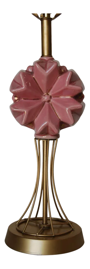 Mid Century Brass Spindel Table Lamp W/ Ceramic Flower Accent