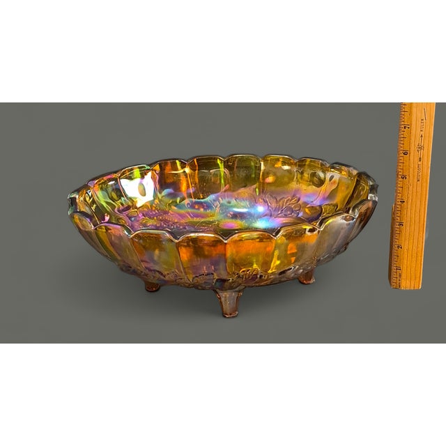 Mid 20th Century Vintage Oval Footed Iridescent Carnival Glass Fruit Bowl Center Piece For Sale - Image 5 of 7
