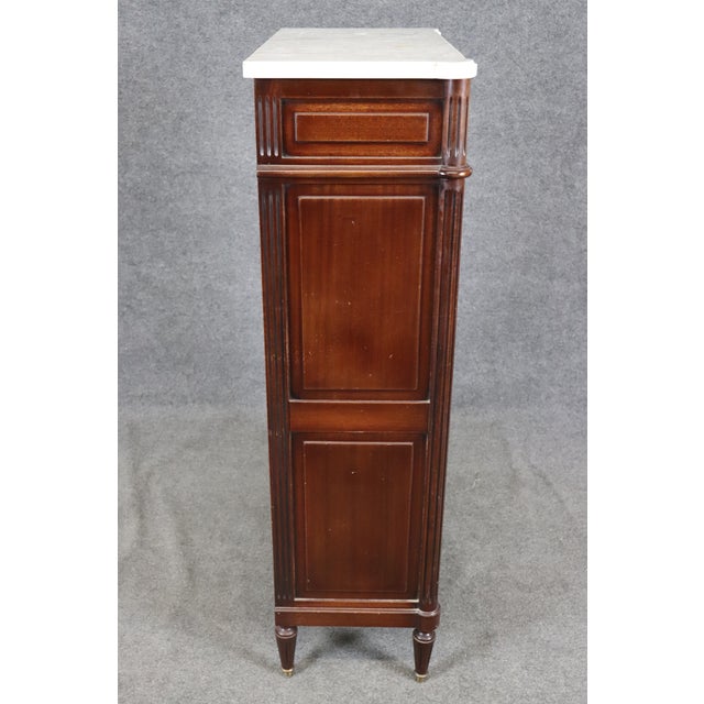 Antique French Louis XVI Style Marble Top Brass Mounted 7 Drawer High Chest For Sale - Image 4 of 13