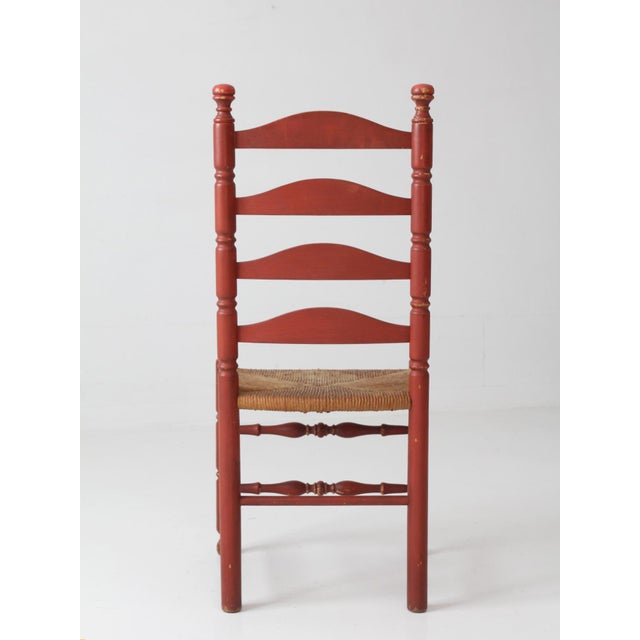 Vintage Red Ladder Back Rush Seat Chair For Sale - Image 11 of 18