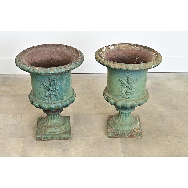 French Pair of 19th Century Cast Iron Urn Planters For Sale - Image 12 of 14
