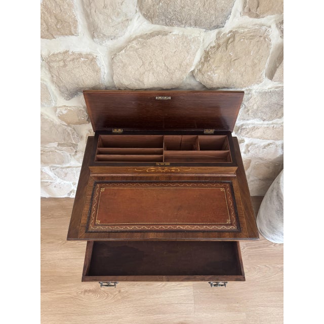 Antique Edwardian Marquetry Ladies Wring Desk with Small Leather Top Workspace, 1920s For Sale - Image 10 of 18