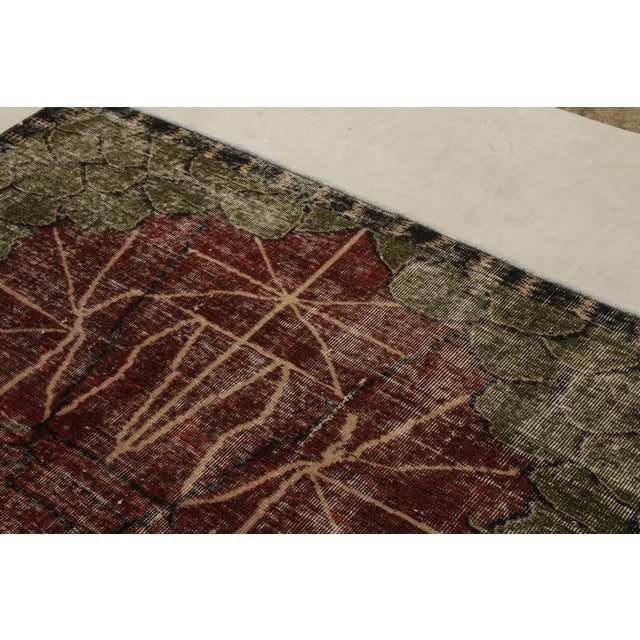 Rug & Kilim 1960s Vintage Art Deco Rug in Red, Green, Black, Distressed Geometric Pattern For Sale - Image 4 of 8