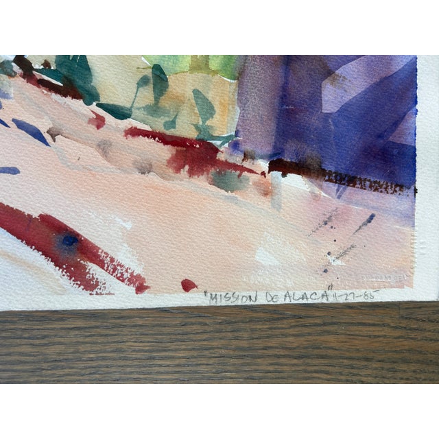 California Mission Painting Watercolor San Diego Original Vintage Art For Sale - Image 4 of 4