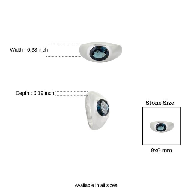 Silver Handcrafted 8.9 Carat London Blue Topaz Silver Dome Ring- Size 6.5 For Sale - Image 8 of 11