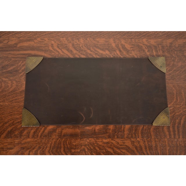 Roycroft Arts & Crafts Brass Finished Hammered Copper Blotter Corners With Leather Desk Blotter For Sale - Image 13 of 13
