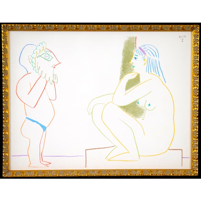 Immerse yourself in the artistic brilliance of this Gilt Wood Framed Original Lithograph by Pablo Picasso. Crafted with...