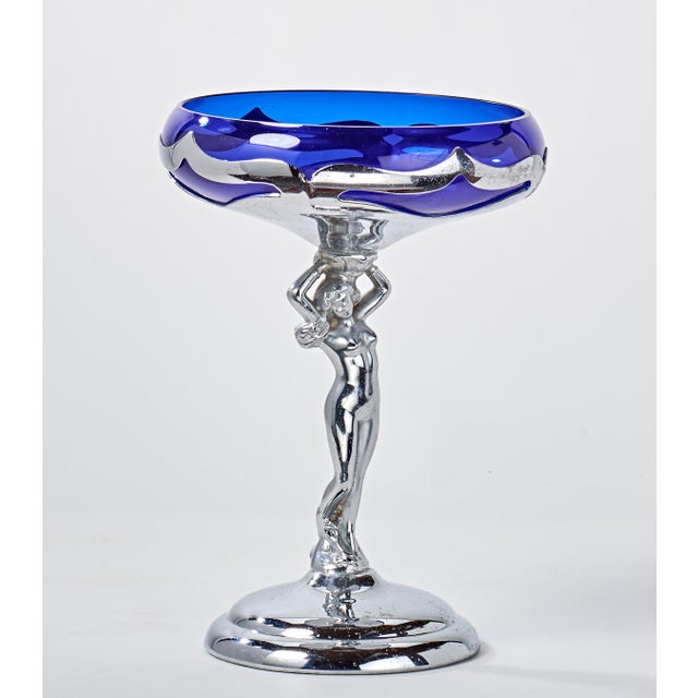 Metal 1930s Art Deco Krome Kraft Candy Dish - Royal Blue - By Farber Bros For Sale - Image 7 of 9