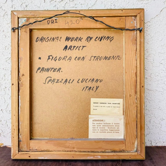 Mid 20th Century Original Luciano Spazzali Painting "Figura Con Strumento" For Sale - Image 10 of 13