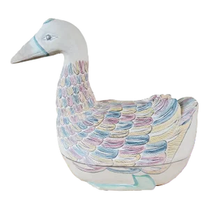 Vintage Mid 20th Century Chinese Hand-Painted Wooden Goose Box