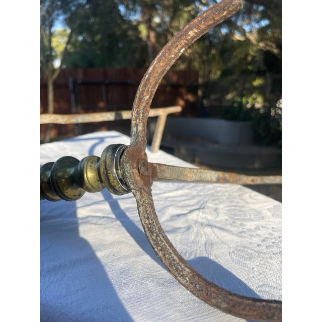 Queen Anne 18th Century Brass and Wrought Iron Andirons- Set of 2 For Sale - Image 3 of 5