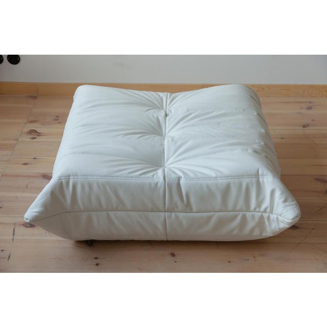 Ligne Roset White Leather Togo Lounge Chair, Pouf and 3-Seater Sofa by Michel Ducaroy for Ligne Roset, Set of 3 For Sale - Image 4 of 18