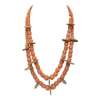 1960s South American Ecuador Chachal Barrel Bead Coin Necklace. South American Vintage Jewelry For Sale