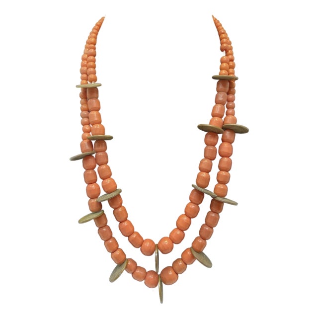 1960s South American Ecuador Chachal Barrel Bead Coin Necklace. South American Vintage Jewelry For Sale