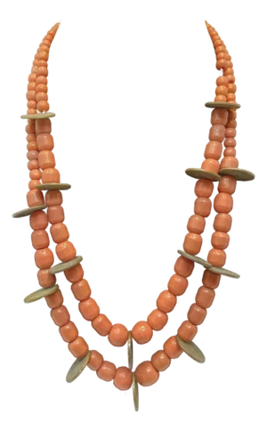 1960s South American Ecuador Chachal Barrel Bead Coin Necklace. South American Vintage Jewelry