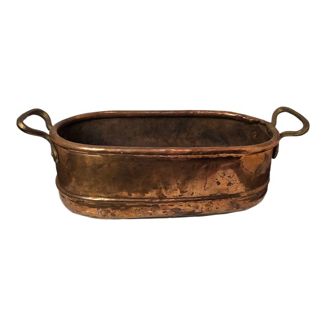 Vintage Elongated Copper and Brass Cache Pot For Sale