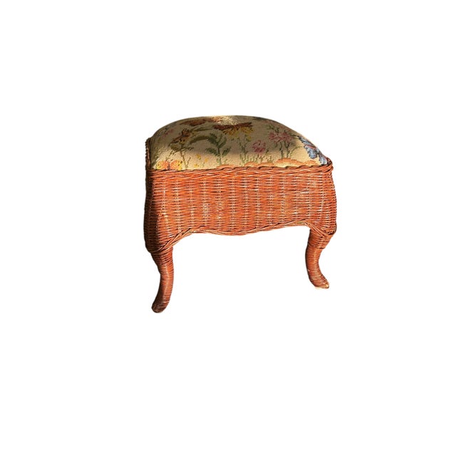 Cabin Vintage Wicker and Needdlep;oint Footstool For Sale - Image 3 of 7
