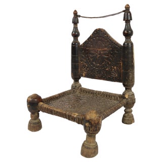Afghanistan Low Cedar Chair, 1890s For Sale