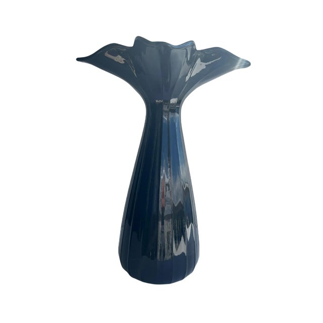 Mid-Century Modern Flared Tall Black Glass Vase For Sale - Image 9 of 13