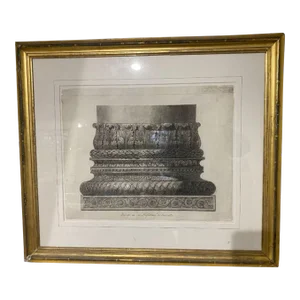 19th Century Still Life Charcoal Drawing of Architectural Column Base from Constantine Baptistry, Framed