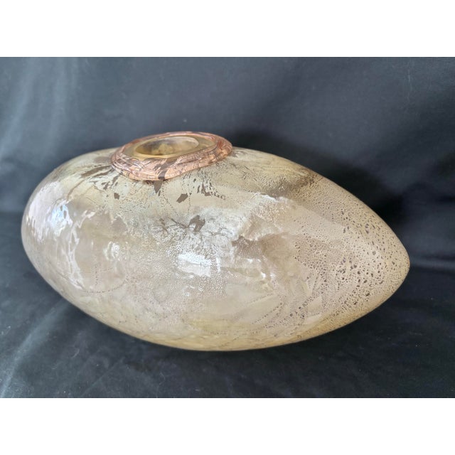 1980s Charlie Meaker Art Glass Large Gold/Copper Luster ‘Torpedo’ Oblong Vase For Sale - Image 4 of 12