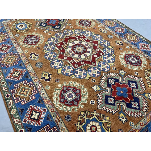 Rust and Blue Kazak Wool Rug With Center Medallion, 4'11" X 7'1" For Sale - Image 6 of 16