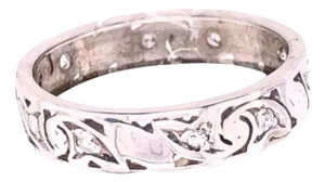 14 Karat White Gold Scroll Design Eternity Diamond Band Ring