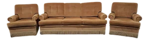 Chenille Living Room Set with Decorative Fringe, 1970s, Set of 3